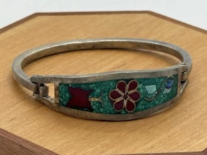 Brazalete Brazalete Taxco México Plata 925 Diseño Flor Turquesa Bisagras Firmado - Imagen 1 de 8