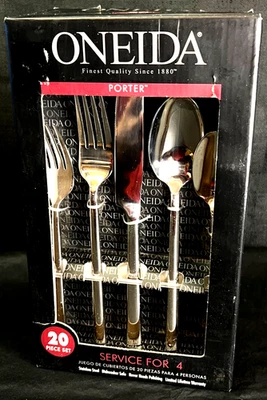 Oneida PORTER Stainless Flatware Serving Spoons Forks Knives 20 pc Service for 4 - Image 1 of 4