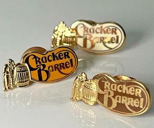 3 Cracker Barrel Gold Tone Lapel hat PIN Lot RARE Brown yellow white 1" pins vtg - Picture 1 of 8