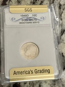 1948-D 10c Roosevelt Dime, NGC(SGS) MS70, 90% Silver - Picture 1 of 6