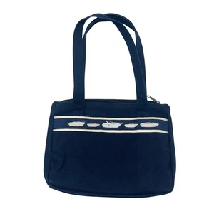 Navy Canvas Boat Tote Purse Vintage Coastal Nautical Preppy Summer USA Handbag - Picture 1 of 10