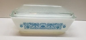 Cazuela vintage Pyrex Horizon Blue 0503 con tapa acanalada completa 1-1/2 cuarto - Imagen 1 de 10