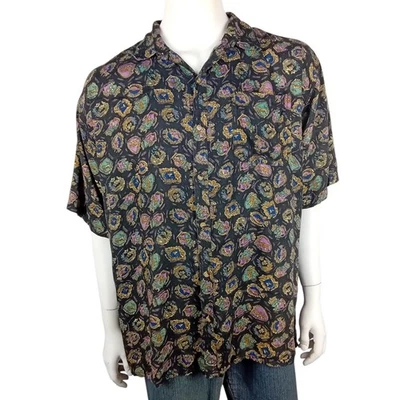 MENS FASHION CLUB vintage mens size XL shirt black 80s abstract grandpacore - Image 1 of 4