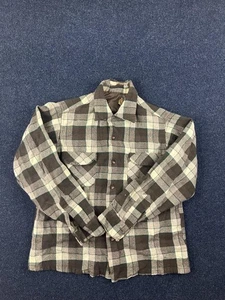 Vintage Pendleton Jacket Mens Medium Brown Green Plaid Wool Lined Shirt Coat 70s - Picture 1 of 9