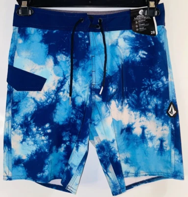 Volcom Board Shorts Mens 28 Drawstring Mod Tech Blue Ocean Waves Swim New Tags - Image 1 of 4