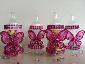 12 Magenta Fillable Butterfly Bottles Baby Shower Favors Prizes Girl Decorations - Picture 1 of 10