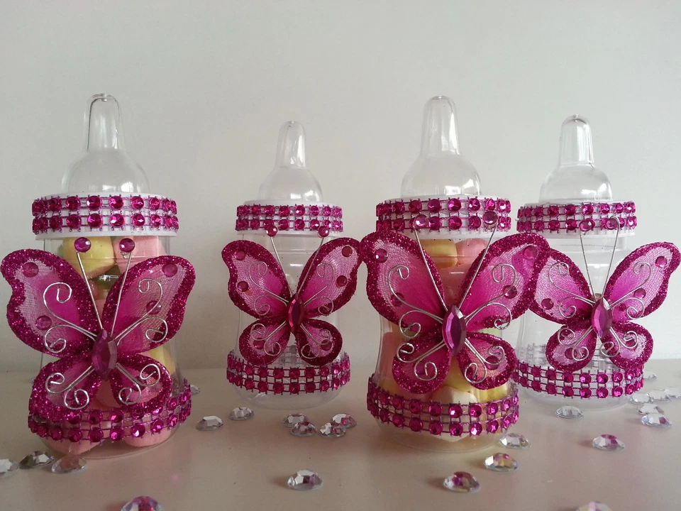 12 mamadeiras borboleta preenchíveis magenta para chá de bebê prêmios decorações para meninas - Imagem 1 de 4