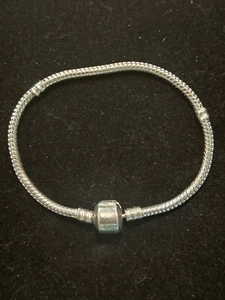 STERLING SILVER SNAKE CHAIN BARREL CLOSURE CHARM BRACELET 7 - Picture 1 of 7