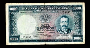 MOZAMBIQUE ( 1 ) BANK NOTE  1000 ESCUDOS 31 . 7 . 1953  P  105  FINE - Picture 1 of 2