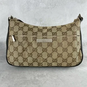 GUCCI Shoulder Bag Accessory Pouch Canvas GG Bamboo Beige Authentic Women's Used - Picture 1 of 10