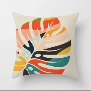 AKTION/ZWEI bedruckte Kissenbezüge 18x18 bunt Monstera Leave - Bild 1 von 3