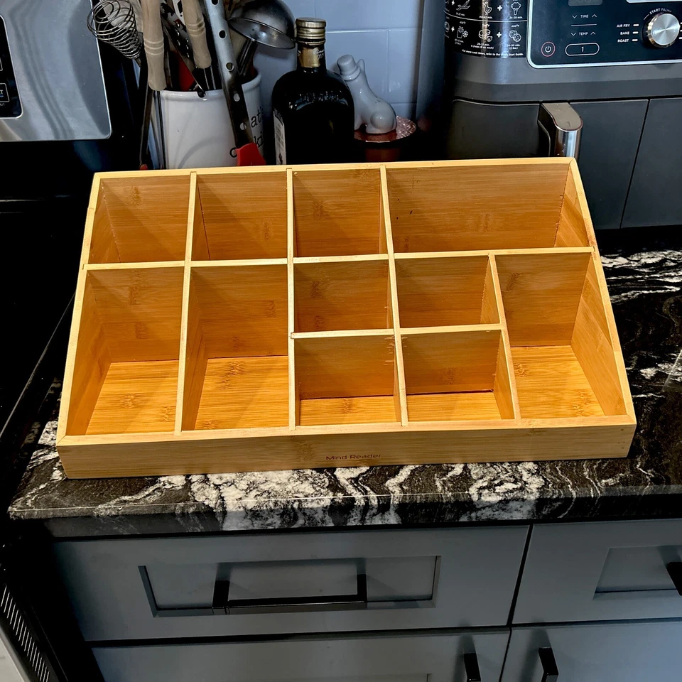 Mind Reader Comorgbm BRN 11 Compartment Coffee Condiment Organizer Brown Bamboo