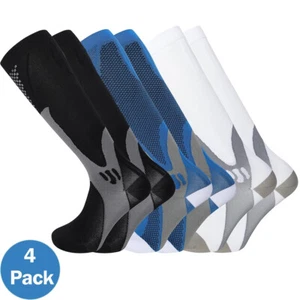 4 Pairs Sports Compression Breathable Mid Calf Stocking Stretch Comfy Soft Socks - Picture 1 of 19