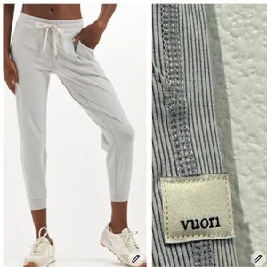 Vuori Lux Rib Performance Jogger Pants Size S Pale Grey Heather Pockets Ankle - Picture 1 of 10