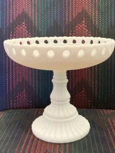 Open Edge Imperial Glass 7" COMPOTE WHITE SATIN GLASS DATE 3-8-1956 Vintage - Picture 1 of 11