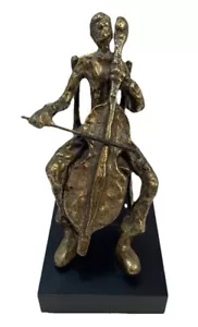 Brass Cello Player Mid-Century Modern Brutalist Sculpture Musician Figurine - Picture 1 of 10