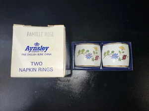 Napkin Ring Set of 2 Aynsley Bone China Famille Rose Pattern England Mrkd - Picture 1 of 5