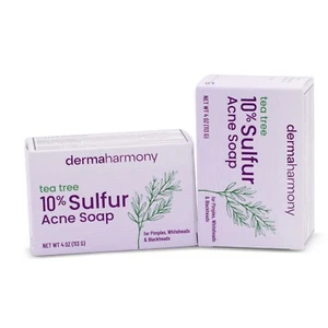 Jabón 10 % azufre con aceite de árbol de té - DermaHarmony 4 oz - 2 barras (hecho en EE. UU.) - Imagen 1 de 3