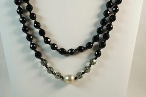 opera length black onyx necklace with 925 clasp and pearl - Picture 1 of 3