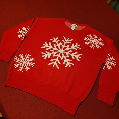 Suéter Monroe & Main rojo brillante con grandes copos de nieve blancos para mujer grande Foto 1 de 4