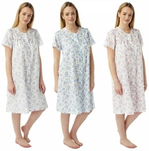 Ladies Short Sleeve button through Poly/Cotton Nightdress Nightie Size10-30 - Picture 1 of 4
