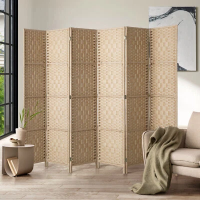 Oikiture 6 Panel Room Divider Privacy Screen Dividers Woven Wood Fold Stand - image 1 of 4
