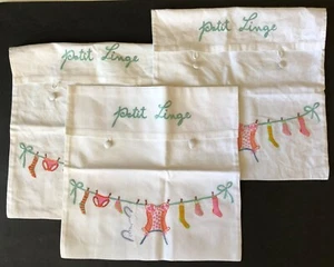 Conjunto de 3 bolsas de lencería bordadas con botones pequeños lengüeta tendedero sujetador interior - Imagen 1 de 7