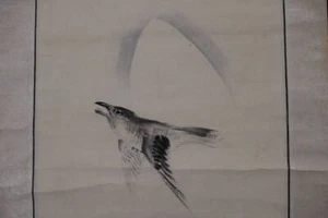 JAPANESE PAINTING HANGING SCROLL JAPAN BIRD Lesser cuckoo Antique Moon 568q - Foto 1 di 11