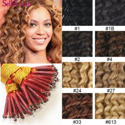Curly & Wavy & Straight Nano Ring Beads Remy Human Hair Extensions I Tip Keratin - Image 1 of 4