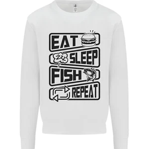 Eat Sleep Fish Repeat Funny Fishing Kids Sweatshirt Jumper - Picture 1 of 87