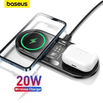 Baseus 20W Dual Wireless Chargers for Phone Airpod Pro Fast Qi Wireless Charger - Image 1 of 4