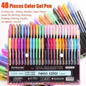 48 Pcs Color Gel Ink Pens 1.0mm Glitter Metallic Neon Pastel Great Drawing Gifts - Picture 1 of 24