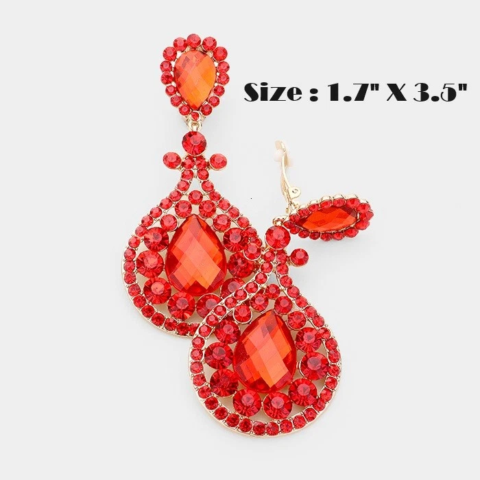 Brincos de gota pendente com clipe grande cristal strass coquetel clipe de casamento - Imagem 1 de 1