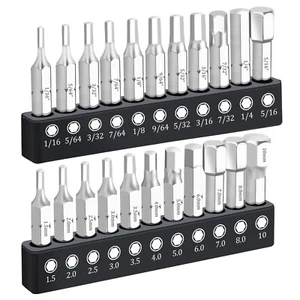 22 Piece Hex Head Allen Wrench Drill Bit Set, 1/4 Inch Hex Shank Metric and S... - Picture 1 of 4