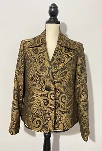 Kasper Women’s Gold & Black Jacquard Print Blazer/Jacket One Button Closure 14P - Picture 1 of 11
