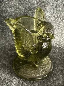 Vintage grün Westmoreland Glas - Zahnstocherhalter - EULE mit Flügeln ausgebreitet - Bild 1 von 21
