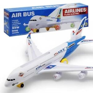 Large A380 Air Bus Plane Toy Bump & Go Aircraft Kids LED Lights Music Toy