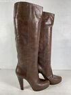 Prada Womens Brown Italy Leather Almond Toe Knee High Booties Size 37.5 COA