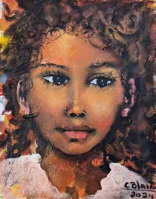 IMPRESIONANTE PINTURA DE ARTE HAITIANO DE LA POPULAR NIÑA CAREL BLAIN AYITI 0810 Foto 1 de 2