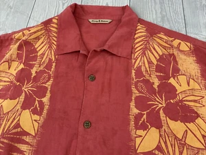 Tommy Bahama silk floral Hawaiian S/S Button Down Shirt Men’s Large L Stripe - Picture 1 of 11