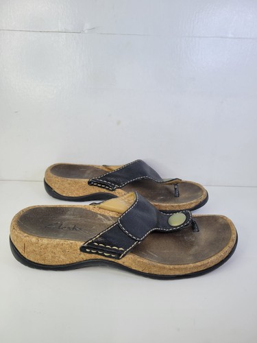 Clarks Artisan Shoes donna taglia 6 latino samba nero pelle sandali infradito donna