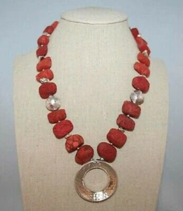 Collar de cuentas de plata esterlina martilladas esponja roja coral silpada N1370 raro difícil de encontrar - Imagen 1 de 12
