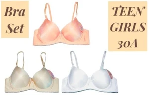 NWT TEEN GIRLS 30A Wear Anywhere T-SHIRT 3-Piece BRA SET Peach, Tan& White - Picture 1 of 9