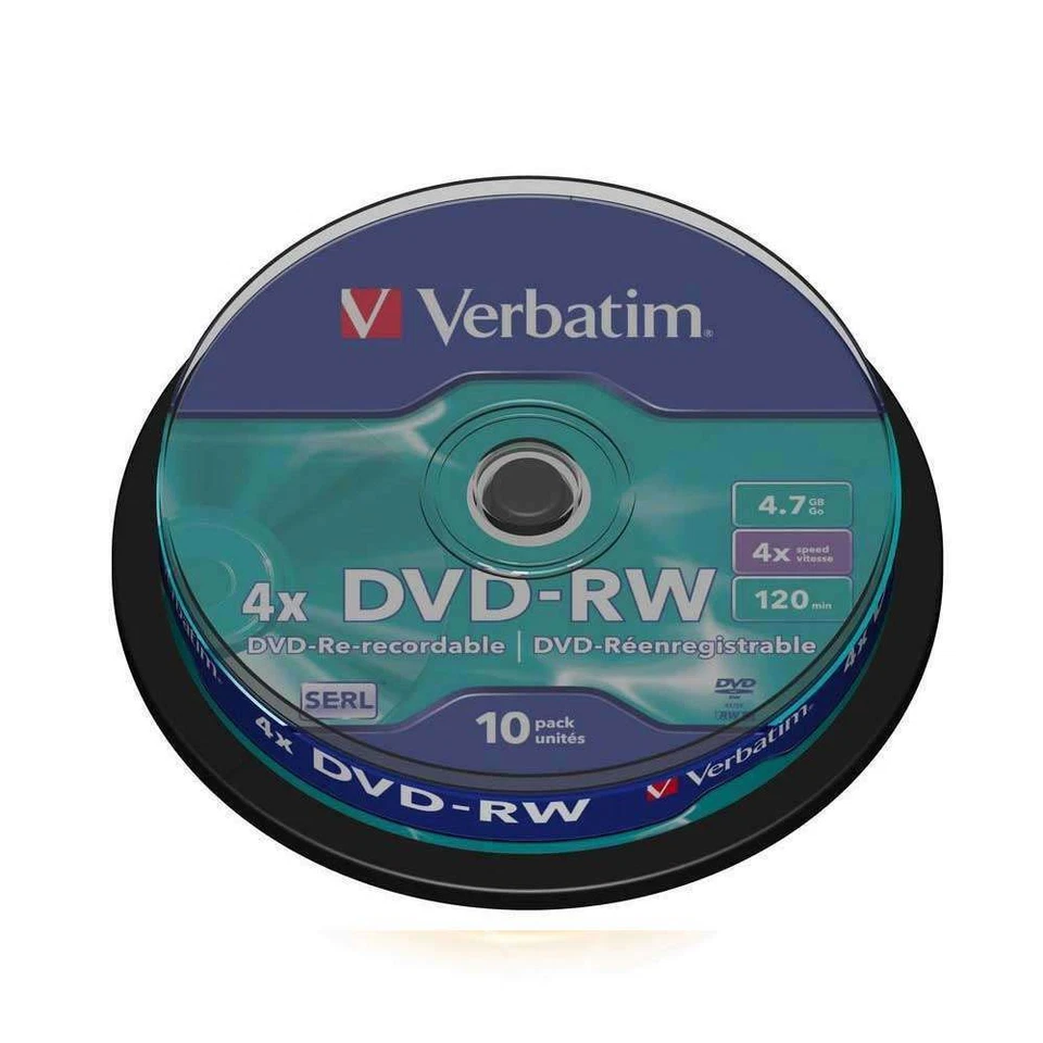 1x10 Verbatim DVD-RW 4,7GB 120mins 4x Speed Rewritable - Image 1 of 1