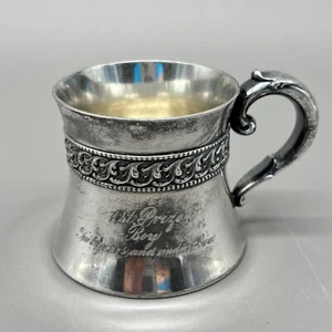 Antigua taza de bebé Wallace Bros plateada 1914 J.W.W. Taza trofeo feria 1er premio - Imagen 1 de 9