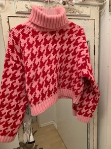 BERSHKA-Pullover Hahnentrittmuster- Rot/Rosa Gr.XS - Bild 1 von 7