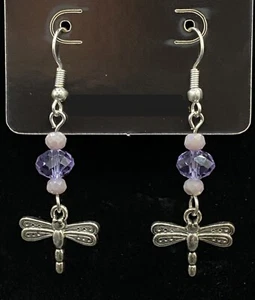 Dragonfly & Purple Crystal Earrings by Neanie-Bot - Picture 1 of 3