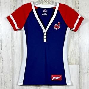 Majestic Women Small Cleveland Indians Baseball Jersey Shirt Chief Wahoo Youth - Picture 1 of 21