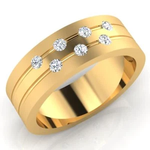 Round 0.21 Ct Natural Diamond Men's Engagement Ring Real 14K Yellow Gold Size 10 - Picture 1 of 4