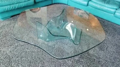 MESA DE CENTRO MONUMENTAL DE VIDRIO ARTE AZUL POR EL DIFUNTO LAUREL FYFE ARTISTA DE ESTADOS UNIDOS RARA Foto 1 de 4